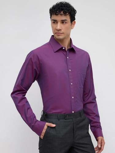 Image of Raymond Men Slim Fit Solid Pattern Pure Cotton Semicutaway Collar Full Sleeve Formal Shirt