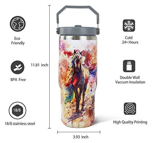Exacmos 30Oz Horse Gifts Tumbler For Women With Lids And Straws, Stainless Steel Vacuum Insulated Coffee Tumbler, Travel Mug Water Bottle, Horse Stuff Accessories Decor(Watercolor Brown Horse) #TOP2