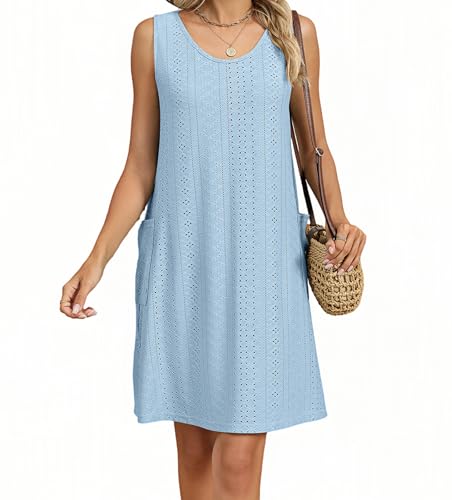 AELSON Women's Sleeveless Swimsuit Coverup 2025 Loose Beach Vacation Swimwear Cover Ups Summer Mini Dress Sundresses2