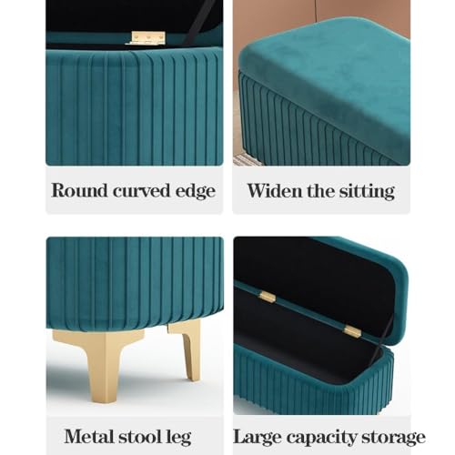Banc de rangement en velours pour optimiser l'espace du salon