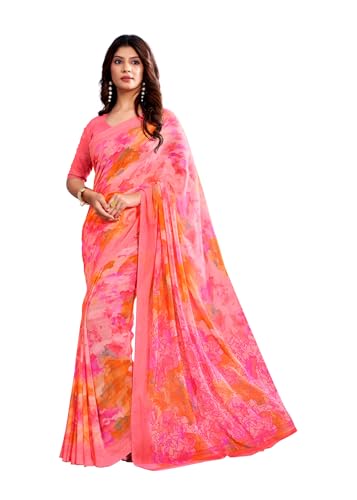 Image of Jaanvi fashion Women's Georgette Saree with Unstitched Blouse Piece