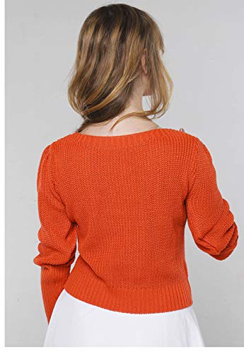 Suéter de Tricot Mangas Bufantes Gola Canoa Sob Laranja Terra (P)