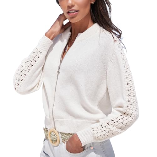 LASCANA Women's Crochet Bomber Jacket – Stylish Lightweight Layer for Casual Chic Outfits