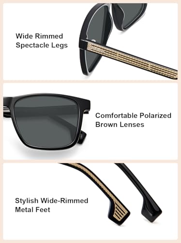 Image of AVAWAY Polarized Sunglasses Men UV 400 Protection Rectangle Frame Sculpted Filigreed Corewire Arm Category 3 Sun Shades