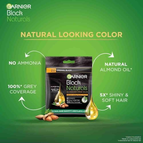 Image of Garnier Black Naturals Hair Color, Shade-2 Original Black 20ml+20g [Pack of 5] 200g