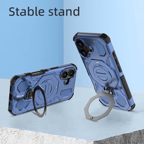 Image of KARWAN Tough Shockproof Armor Back Case Cover Compatible with iPhone 16 with 360 Degree Rotation Magnetic Attraction Ring, Holder Heavy Duty Rugged Cover with MagEaze Wireless Charging (Blue)
