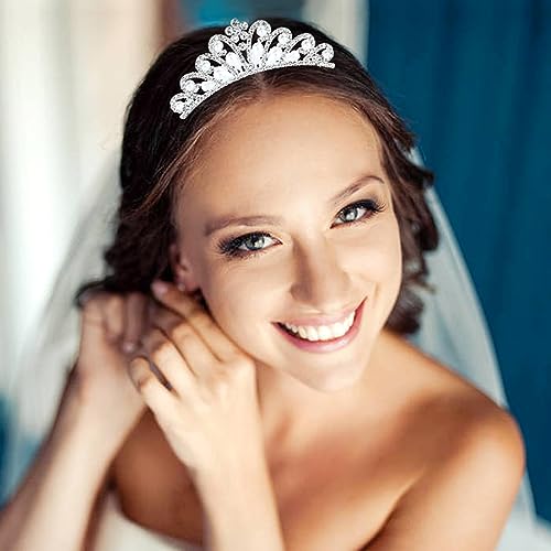 Cinaci 6 Pieces Decorative Wedding Birthday Party Prom Princess Dazzling Pearl Rhinestone Silver Metal Tiara Crown Hair Side Combs Slides Hair Accessories For Kids Teens Girls Women thumb #3