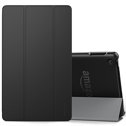 MoKo Case for All-New Amazon Fire 7 Tablet (7th Generation, 2017 Release Only) - Ultra Lightweight Slim Shell Stand Cover with Frosted Back for Fire 7, Black (with Auto Wake/Sleep)