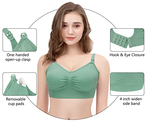 Angelhood Womens Seamless Sleep Nursing Bra,Breastfeeding Maternity Bra with Remove Bra Pads Extenders Pack of 3