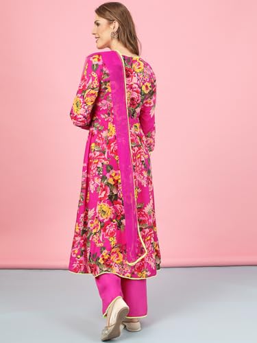 Image of A.T.U.N. (ALL THINGS UBER NICE) Womens Floral Printed Angrakha Pure Cotton Kurta with Palazzos & Dupatta Set | Traditional Ethnic Wear Clothing Set