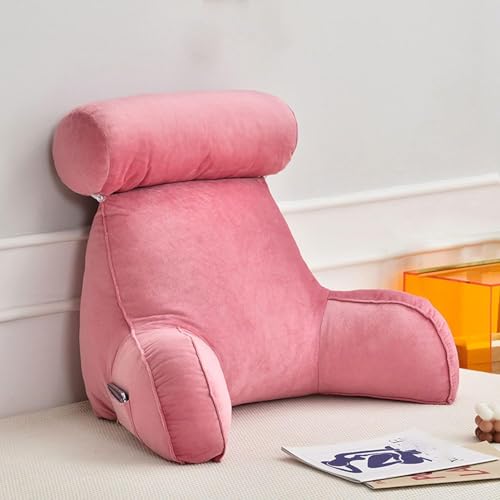 VUIKLCty Almohada de lectura y TV con reposabrazos, cómoda almohada de respaldo para dormir con rollo extraíble para el cuello y bolsa de almacenamiento (C-rosa)