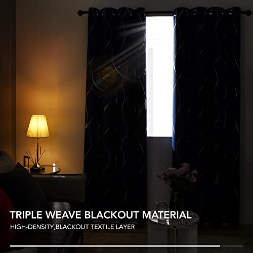 Deconovo Eyelet Curtains, Blackout Curtains, Home Decoration Thermal Insulated Wave Line Foil Printed Material Curtains for Bedroom Windows, 46 x 54 Inch(Width x Length), Navy Blue, one pair - Image 4