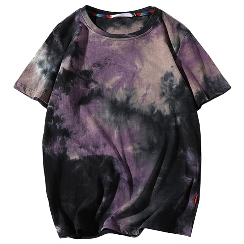 Camiseta holgada básica estampada para hombre, cuello redondo, estilo hip hop, manga corta, atlética, regular, Morado, XL