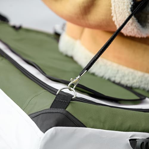 PawHut 2 in 1 Hundewagen Hundebuggy klappbar für Hunde & Katzen bis 10 kg Katzenbuggy mit Kissen Netzfenstern Türen Aufbewahrungskorb Katzenwagen Buggy Dunkelgrün