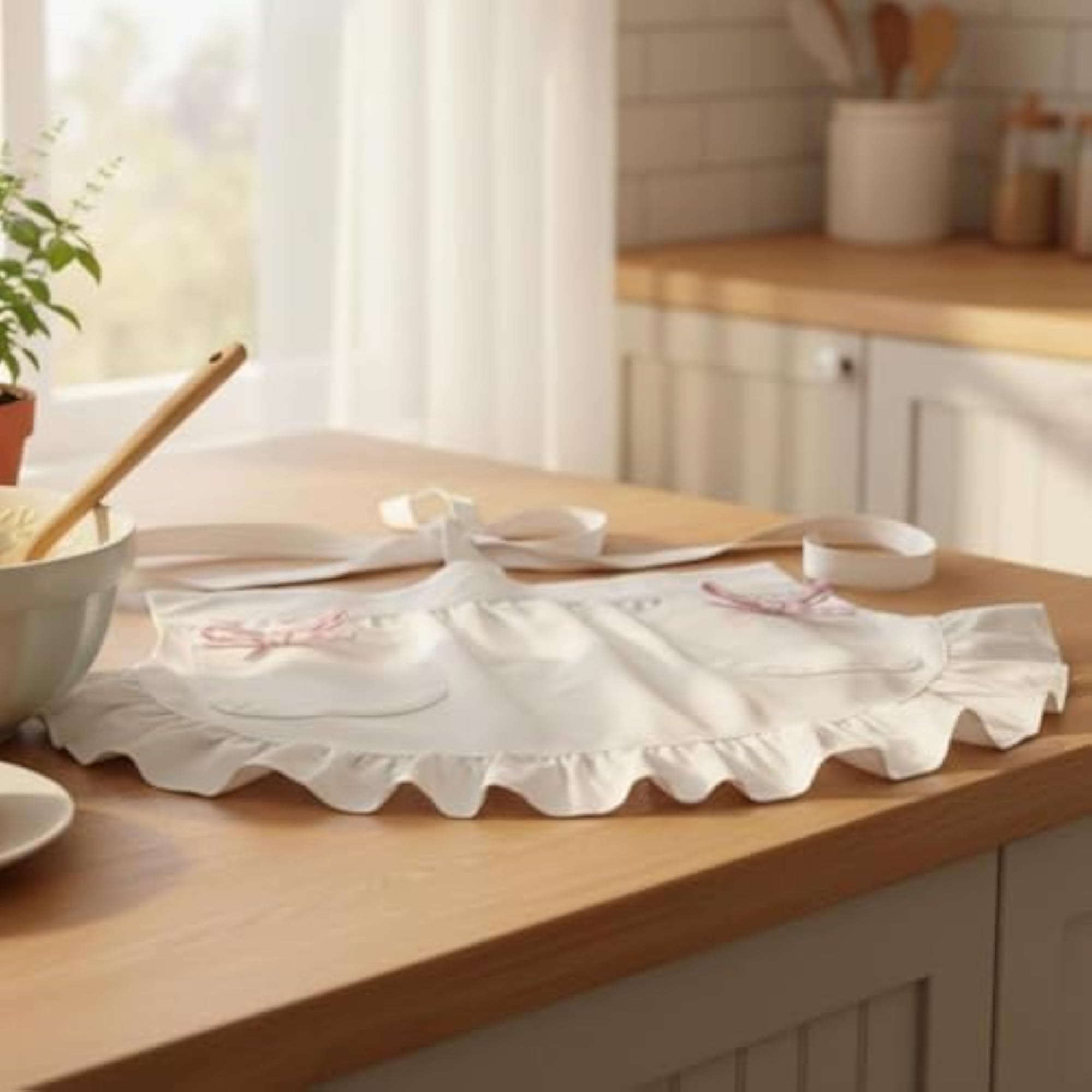 Vintage Inspired Maid Design Short Apron, Ruffled Half Apron