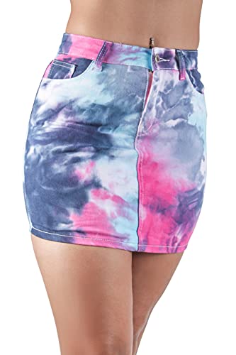 Fashion2Love Women's Juniors Tie Dye Stretch Denim Mini Skirt2