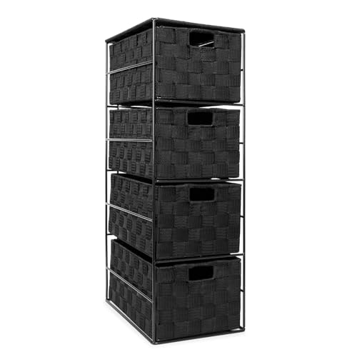 Image of EHC Woven 4 Drawer Storage Unit Cabinet For Bathroom, Bedroom - Black