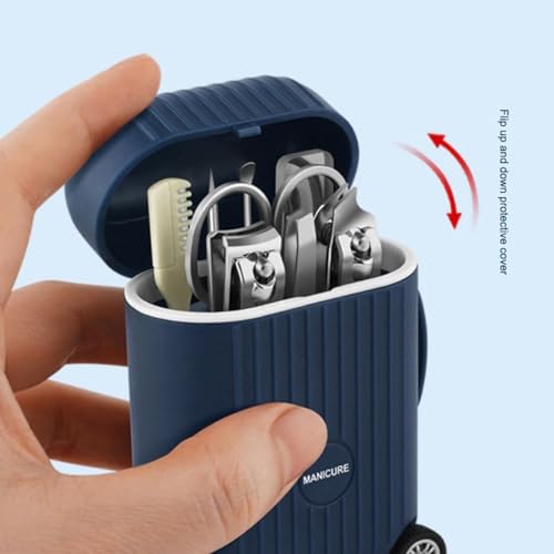 Image of 8-in-1 Manicure Kit - Stainless Steel Nail Clipper Set for Men & Women Mini Suitcase Professional Nail Care On-the-Go, Portable Design for Refined Manicure Experience (Blue)