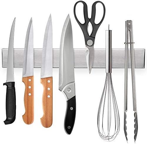 12 Inch Magnetic Knife Strip, Premium Stainless Steel Wall Mounted Kitchen Knives Bar,Space-Saving Powerful No Drilling Magnetic Knife Rack for Home Kitchen Utensil Holder & Tool Holder