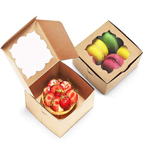 NPLUX 12 Pack Brown Bakery Boxes with Window 4x4x2.5 inches Cookie Boxes for Gift Giving