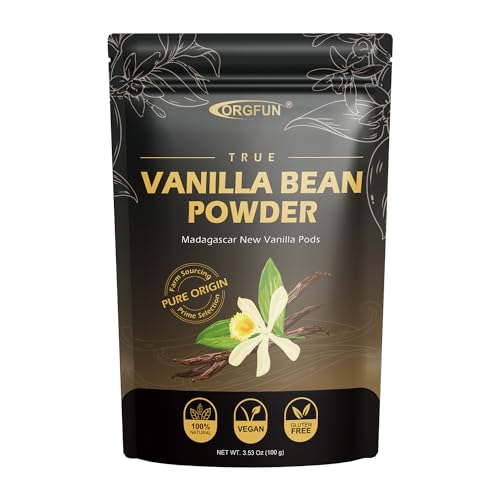 Image of ORGFUN Vanilla Bean Powder 3.53 Oz, Native Ground Madagascar Vanilla Powder Pure Natural No Fillers or Additives Great for Baking, Desserts, Coffee Vegan Gluten Free 100G