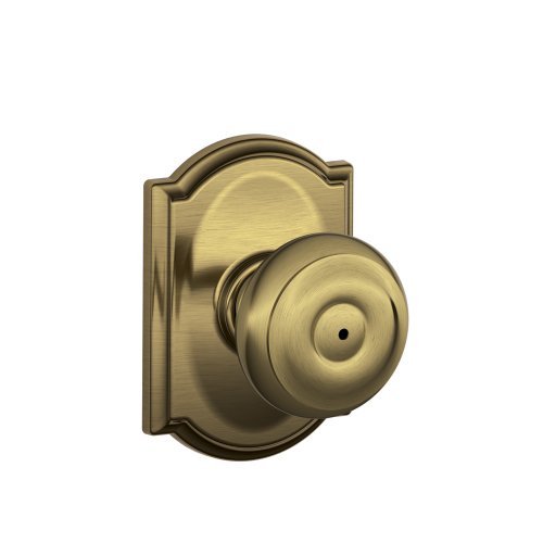SCHLAGE Georgian Bed/Bath Privacy Door Knob with Lock, Antique Brass