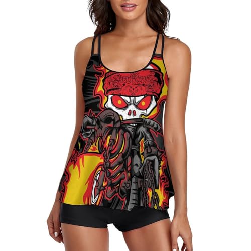 Tankini tête de mort moto femme avec shorty galbant et robe intégrée