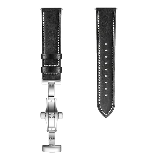 Image of ACM Watch Strap 20mm compatible with Compaq Q Watch Smartwatch | Luxury Leather Clasp Lock Belt Band