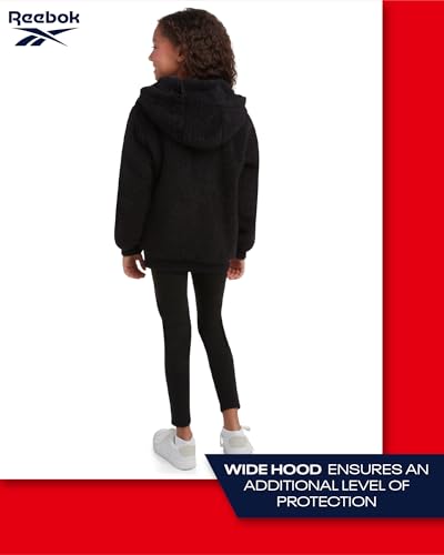Image of Reebok Girls Plush Sherpa Fleece Full-Zip Hooded Teddy Winter Jacket