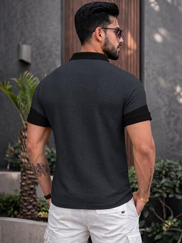 Image of EYEBOGLER Premium Textured Self-Design Half Sleeve Collar Polo T-Shirt for Men || Packs Also Available