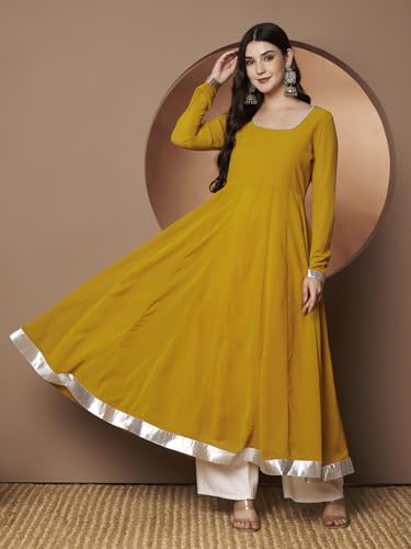 Image of KZA Women's Georgette Hand Embroidered Flared Anarkali Suit for Women | Full Sleeves Flare Anarkali Dress for Woman | Ethnic Flared Anarkali Kurta for Women