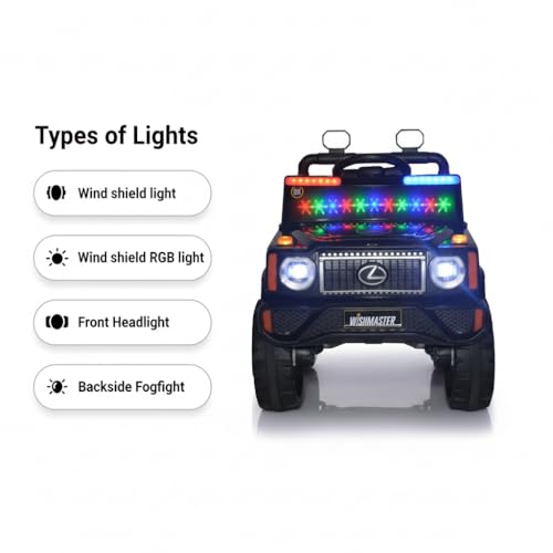 Image of Wishmaster 4x4 Kids Electric Ride On Jeep with Remote Control | Battery Operated Car for Kids 2-6 Years | RGB LED Lights, Bluetooth Music | Birthday Gift | 1-Year Warranty On Motors & Motherboard