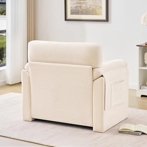 Image of Howjoe Chenille Oversized Armchair, 37.8 inch Wide Accent Chairs for Living Room & Bedroom Modern Lounge Chair, Upholstered Mid-Century Reading Chair with Arm Pocket, Comfy Living Room Chair, Beige