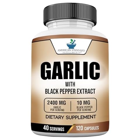 American Standard Supplements Garlic 2400mg Per Serving with Black Pepper Fruit Extract – Vegan, Gluten Free, Non-GMO, 120 Capsules, 40 Servings Cover