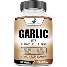 American Standard Supplements Garlic 2400mg Per Serving with Black Pepper Fruit Extract Vegan, Gluten Free, Non-GMO, 120 Capsules, 40 Servings