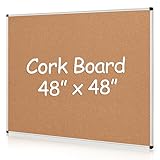 Board2by Extra Large Cork Bulletin Board 48' X 48', Silver Aluminum Framed 4'x4' Corkboard for Wall, Wall Mounted Notice Pin Board with 18 Push Pins for School, Home & Office