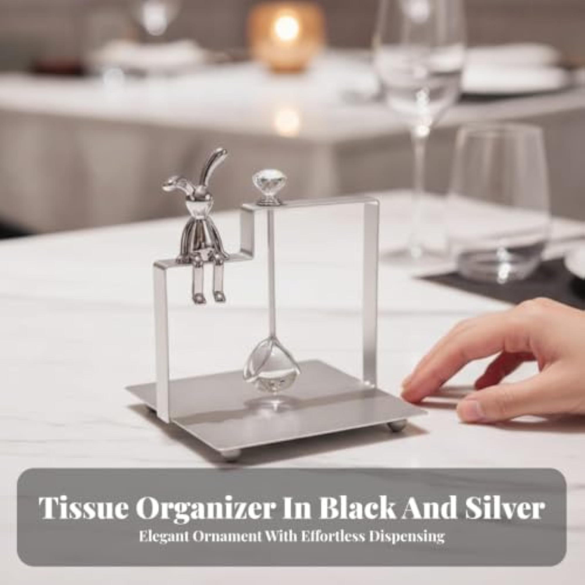 Space Saving Tabletop Tissue Holder with Rabbit Ornament