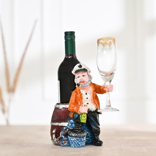 DecorTwist Resin Wine Beer Bottle Stand Statue Wine Bottle and Glass Holder Showpiece (Multicolor Pack of 1)