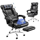 COLAMY Executive Office Chair with Footrest - Ergonomic High Back Design, Thick Bonded Leather Computer Chair with Removable Lumbar Pillow, Recliner Desk chair for Home Office Work Comfort (Black)