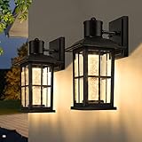 2-Pack LED Outdoor Wall Sconce Black Modern Porch Light with Crystal Bubble Glass, Exterior Waterproof Wall Mounted Light Fixtures, 10W 3000K 100% Aluminum Wall Lights for Garage Doorway Patio Balcony