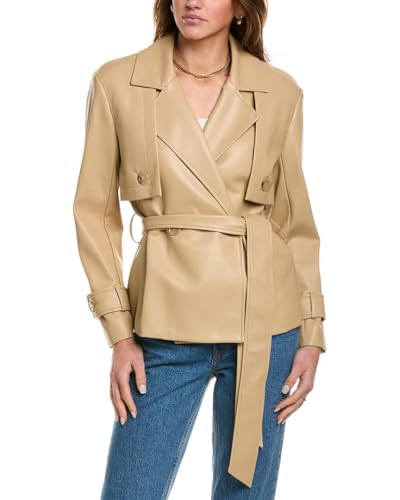 Anne Klein Womens Vegan Leather Short Belted Trench