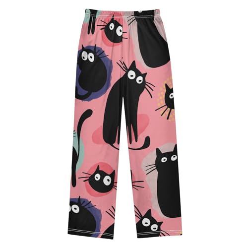 Cute Black Cats Boys Pants Boys Athletic Pants Long Pant for Boywith Pockets Wide-Leg Size 6-14Y2