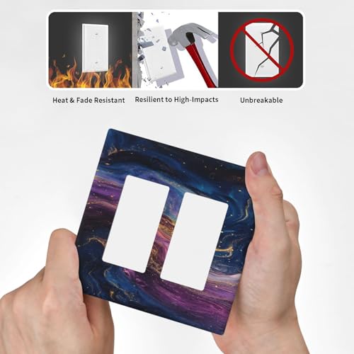 Decorative Outlet Covers Abstract Purple Blue Gold Marble Texture 2 Gang Wall Plate Double Rocker Two Switch Wall Cover Plate Light Switch Cover Plate Faceplate for Bedroom Decor