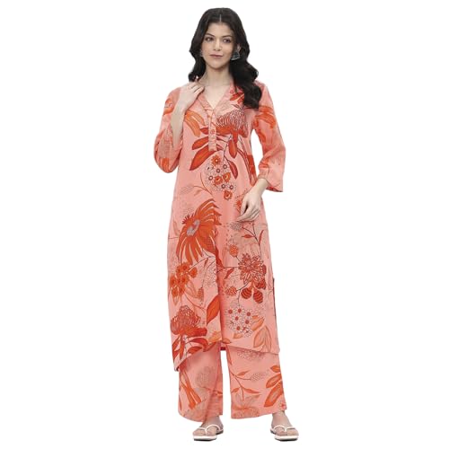 Image of BIBA Women Viscose Rayon Straight Printed Suit Set