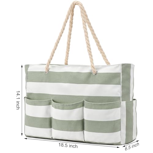 Becokan Canvas Large Beach Tote with 7 Pockets
