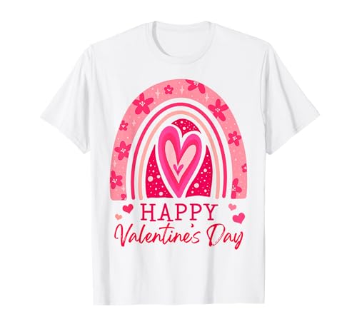 Happy Valentine's Day Cute Heart Love Rainbow Couples Family Camiseta