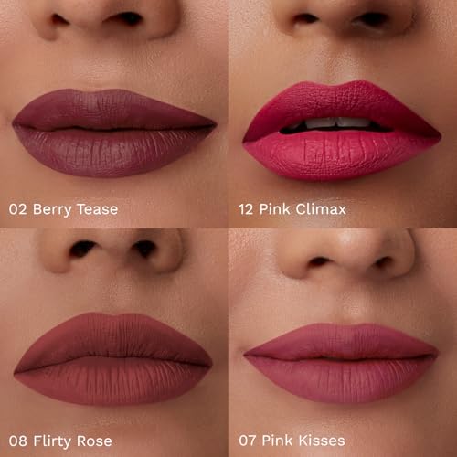 Image of Pilgrim Matte Mini Liquid Lipstick 4 in 1 Pack Smudgeproof, Hydrating & Lightweight (The Pink Sin, 4 ml)