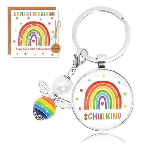 Schlüsselanhänger Schulkind Schutzengel Regenbogen, Schlüsselanhänger Einschulung Klappkarten Geldgeschenke, Glücksbringer Einschulung Schule, Geldgeschenk Schulanfang Jungen Mädchen Schultüte