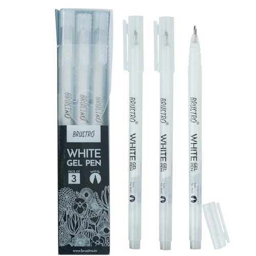 BRUSTRO White Gel Pen | Tip size -1 mm|Pack of 3 | Ideal for Students and Adults, Drawing, Mandala Arts, Students, Office Use, Writing, Pen Set (Image - 1)