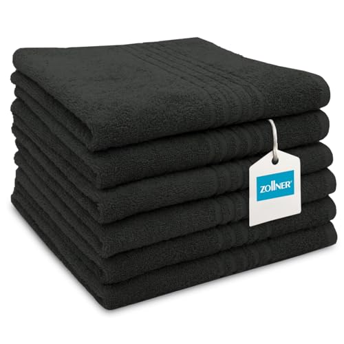 ZOLLNER Lot de 6 Serviettes 50 x 70 cm - Serviettes de Douche très absorbantes, Couleur Noire -...